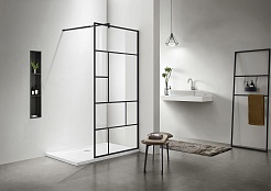 Aquatek Душевая перегородка 100x200 AQ WIW Print 10020BL с держателем профиль черный стекло прозрачное с рисунком – фотография-2